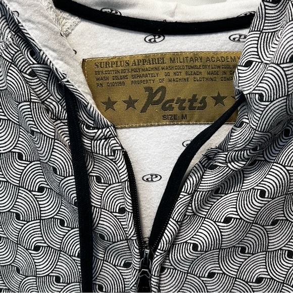 Vtg Surplus Apparel Military PARTS Geometric Print Y2K Hoodie Skater Hip Hop M - Picture 2 of 5